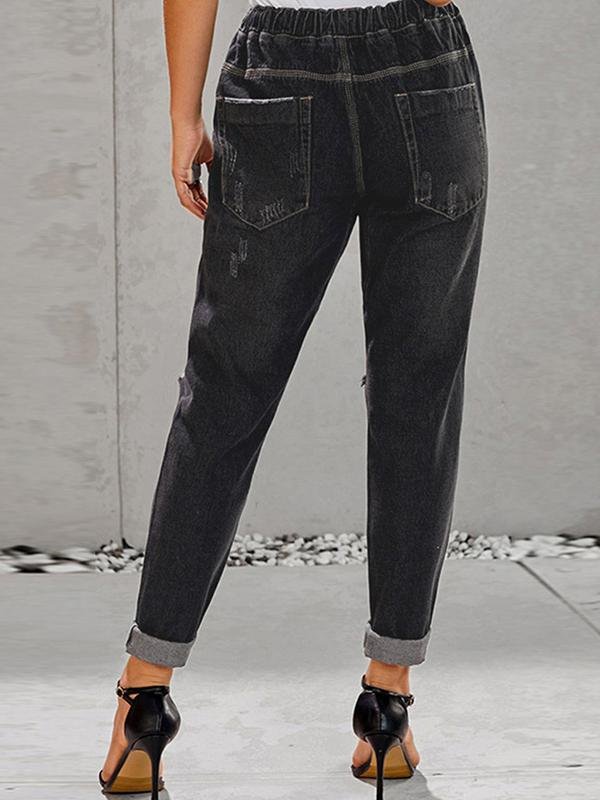 Fashion Casual Street Hipster Straight Leg Ripped Trousers Jeans - LuckyFash™