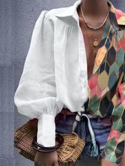 Fashion Color Matching Lapel Long Sleeve Shirt - LuckyFash™