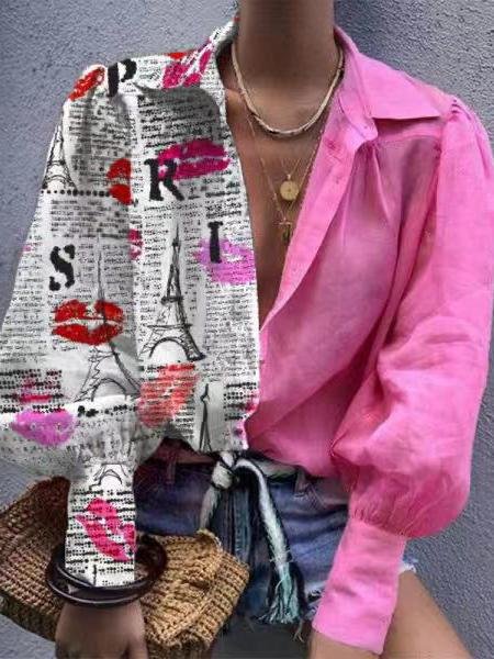 Fashion Color Matching Lapel Long Sleeve Shirt - LuckyFash™