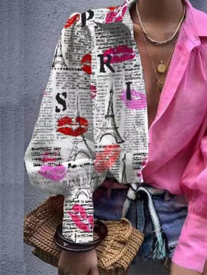 Fashion Color Matching Lapel Long Sleeve Shirt - LuckyFash™