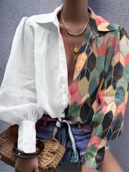 Fashion Color Matching Lapel Long Sleeve Shirt - LuckyFash™