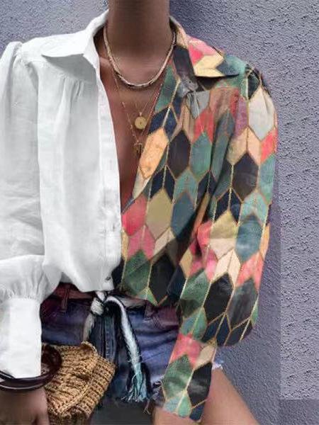 Fashion Color Matching Lapel Long Sleeve Shirt - LuckyFash™