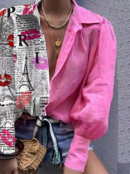 Fashion Color Matching Lapel Long Sleeve Shirt - LuckyFash™