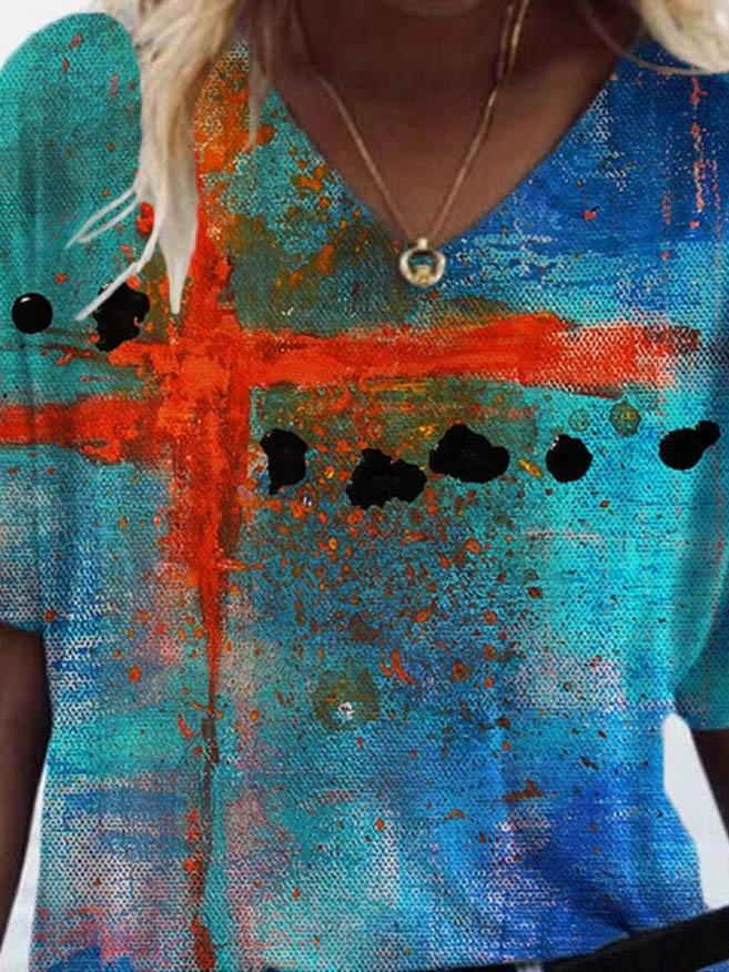 Fashion Cross Print V-neck T-shirt - LuckyFash™