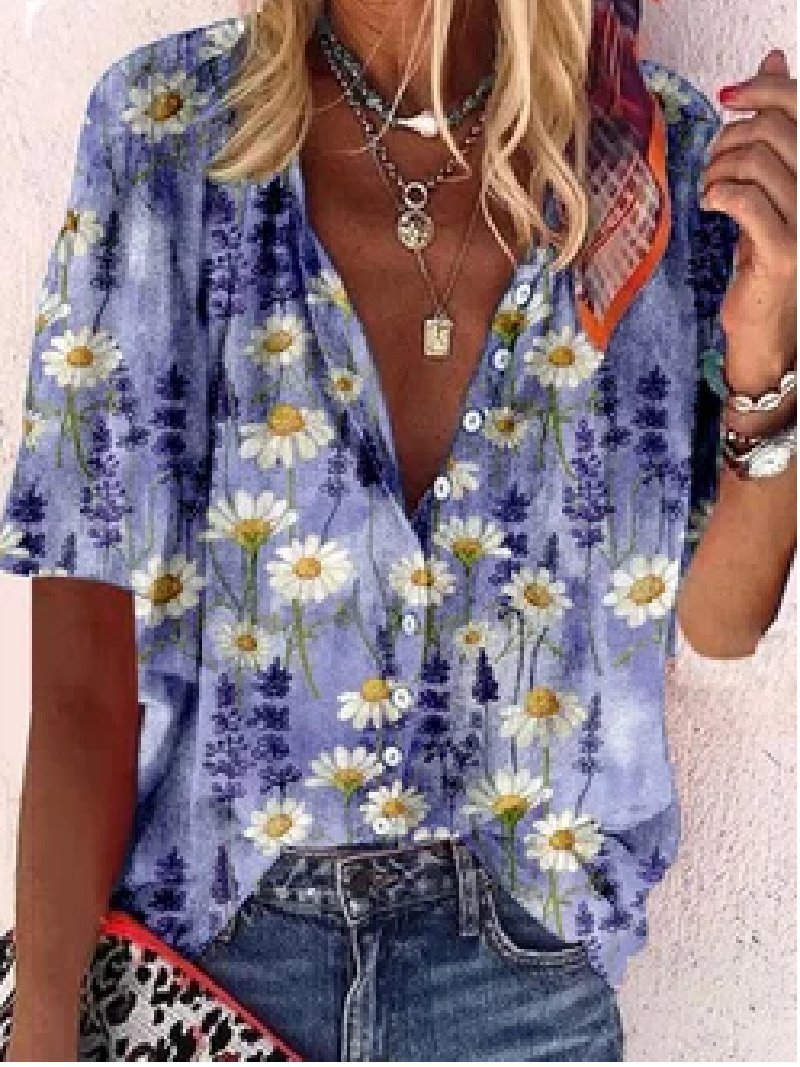 Fashion Daisy Print Button Short-sleeved Shirt - LuckyFash™