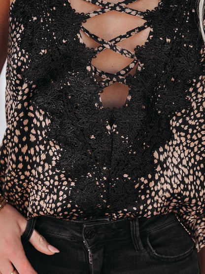 Fashion Deep V Lace Leopard Print Suspender Top - LuckyFash™