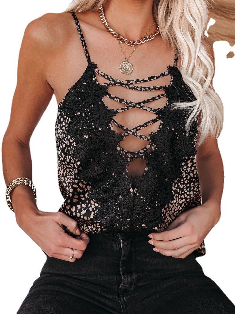 Fashion Deep V Lace Leopard Print Suspender Top - LuckyFash™