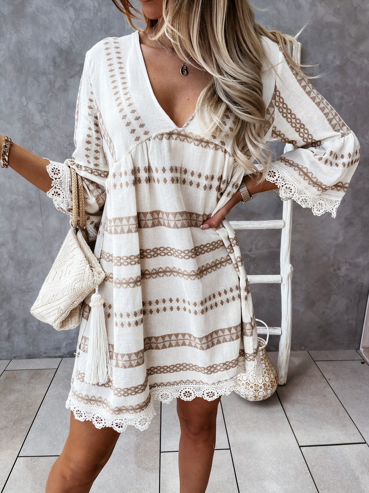 Fashion Deep V Neck Long Sleeve Mini Dress - LuckyFash™