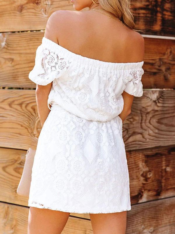 Fashion Embroidered Lace Short-sleeved One-neck Dress - LuckyFash™