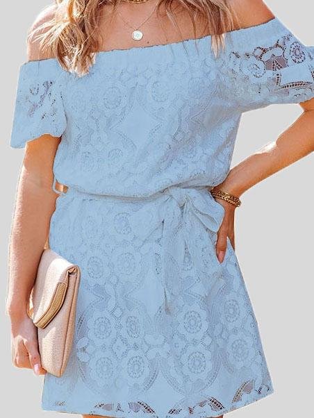 Fashion Embroidered Lace Short-sleeved One-neck Dress - LuckyFash™