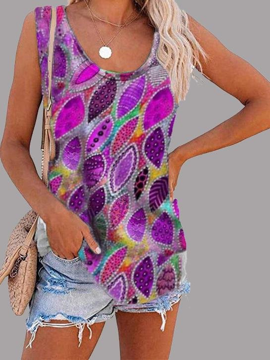Fashion Feather Print U-neck Sleeveless Vest - LuckyFash™