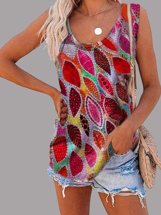Fashion Feather Print U-neck Sleeveless Vest - LuckyFash™