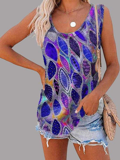 Fashion Feather Print U-neck Sleeveless Vest - LuckyFash™