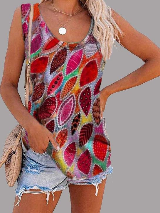 Fashion Feather Print U-neck Sleeveless Vest - LuckyFash™