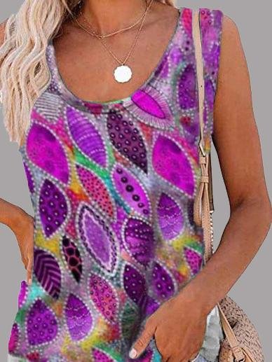 Fashion Feather Print U-neck Sleeveless Vest - LuckyFash™