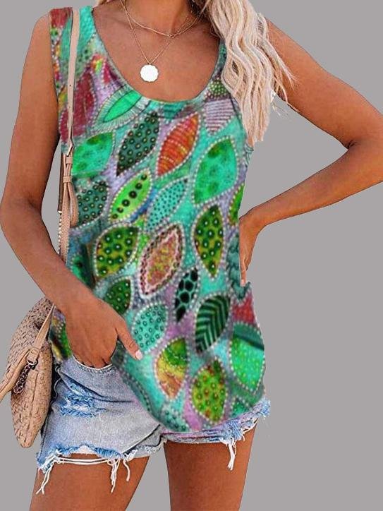 Fashion Feather Print U-neck Sleeveless Vest - LuckyFash™