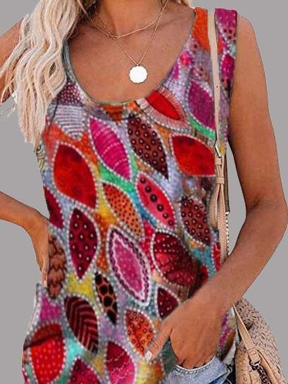 Fashion Feather Print U-neck Sleeveless Vest - LuckyFash™