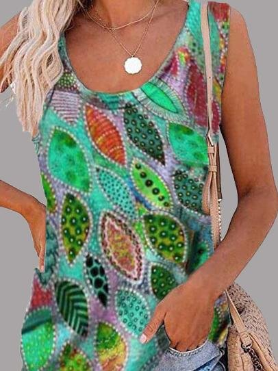 Fashion Feather Print U-neck Sleeveless Vest - LuckyFash™