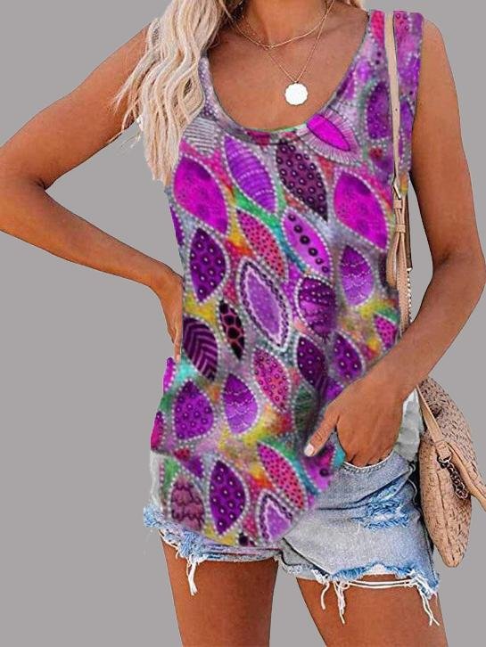 Fashion Feather Print U-neck Sleeveless Vest - LuckyFash™