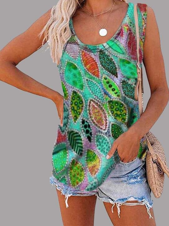 Fashion Feather Print U-neck Sleeveless Vest - LuckyFash™