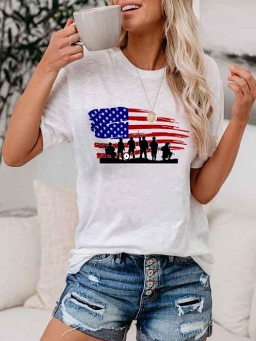 Fashion Flag Print Short-sleeved T-shirt - LuckyFash™