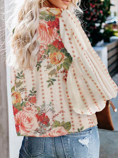 Fashion Floral Print Puff Sleeve Shirt - LuckyFash™
