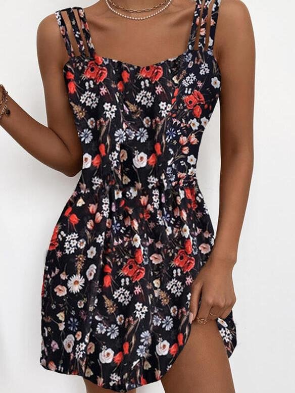 Fashion Floral Print Sleeveless Sling Mini Skirt - LuckyFash™