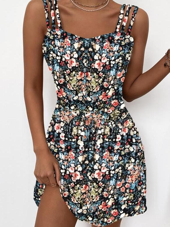 Fashion Floral Print Sleeveless Sling Mini Skirt - LuckyFash™