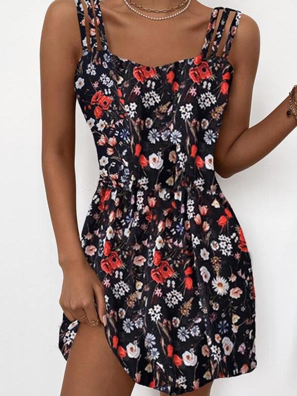 Fashion Floral Print Sleeveless Sling Mini Skirt - LuckyFash™