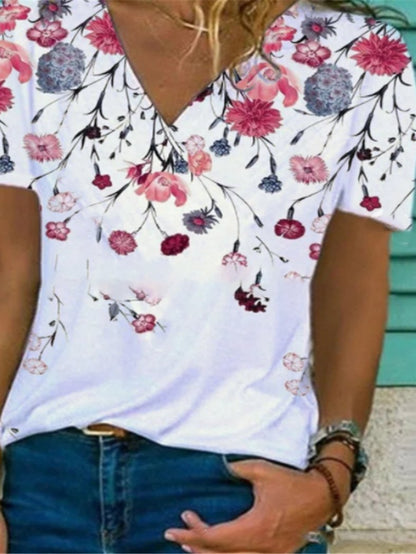 Fashion Floral Print V-neck T-shirt - LuckyFash™