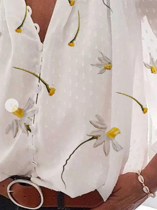 Fashion Flower Printed V Neck 3/4 Sleeve Blouses - LuckyFash™