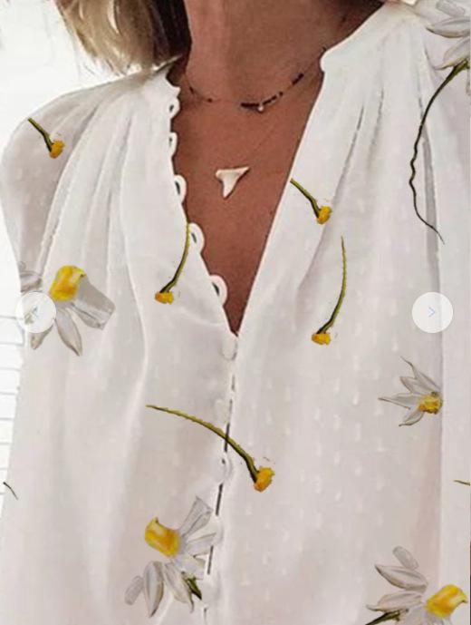 Fashion Flower Printed V Neck 3/4 Sleeve Blouses - LuckyFash™
