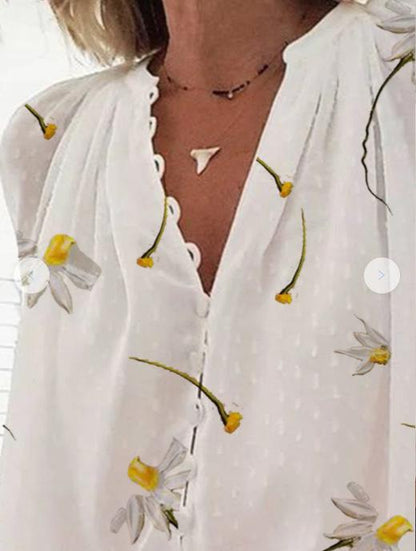 Fashion Flower Printed V Neck 3/4 Sleeve Blouses - LuckyFash™