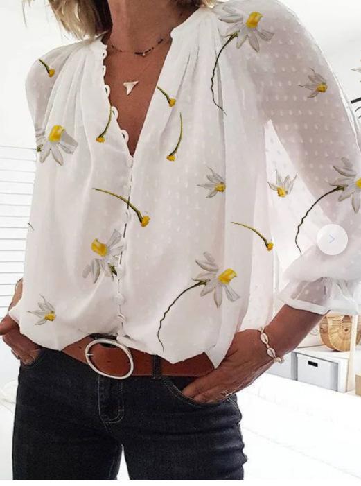 Fashion Flower Printed V Neck 3/4 Sleeve Blouses - LuckyFash™