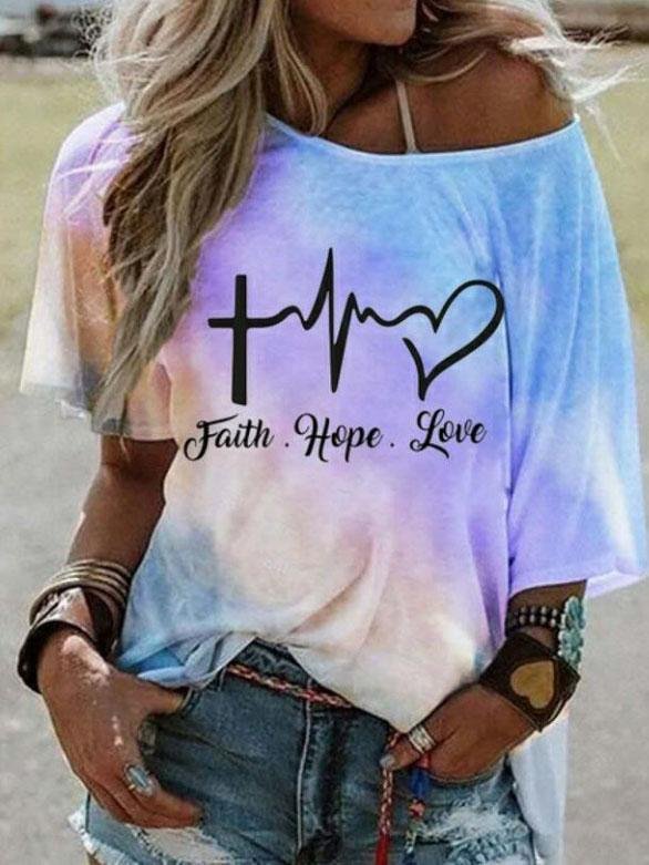 Fashion Gradient Color Letter Print Loose T-shirt - LuckyFash™