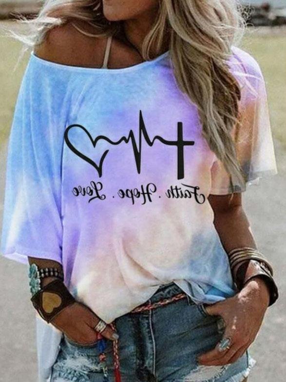 Fashion Gradient Color Letter Print Loose T-shirt - LuckyFash™