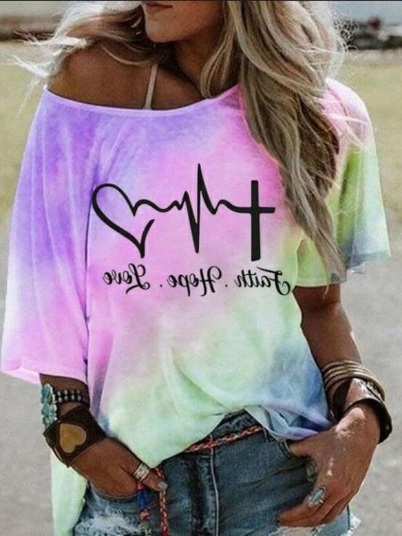 Fashion Gradient Color Letter Print Loose T-shirt - LuckyFash™
