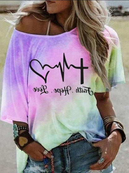 Fashion Gradient Color Letter Print Loose T-shirt - LuckyFash™