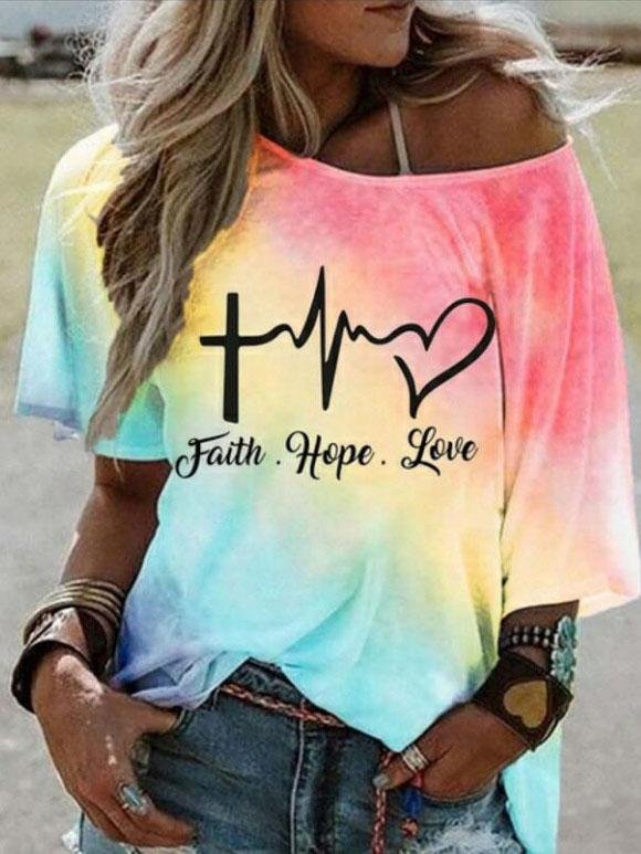 Fashion Gradient Color Letter Print Loose T-shirt - LuckyFash™