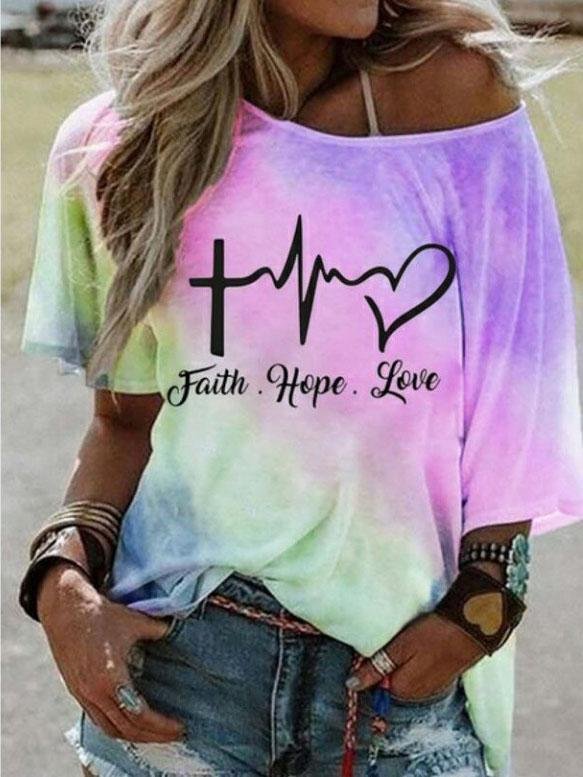 Fashion Gradient Color Letter Print Loose T-shirt - LuckyFash™
