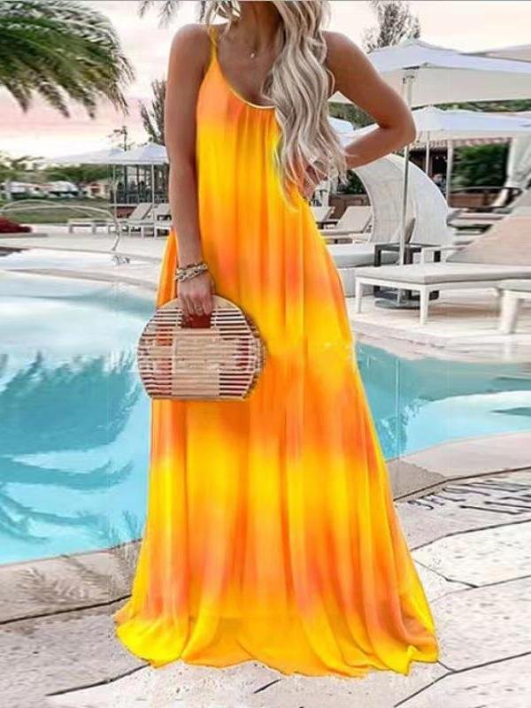 Fashion Gradient Color Print Beach Style Long Dress - LuckyFash™