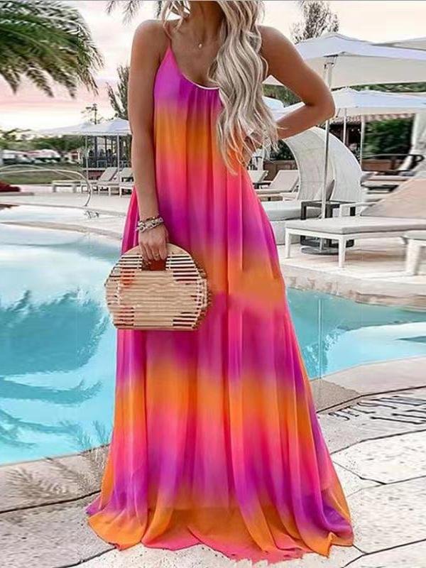 Fashion Gradient Color Print Beach Style Long Dress - LuckyFash™