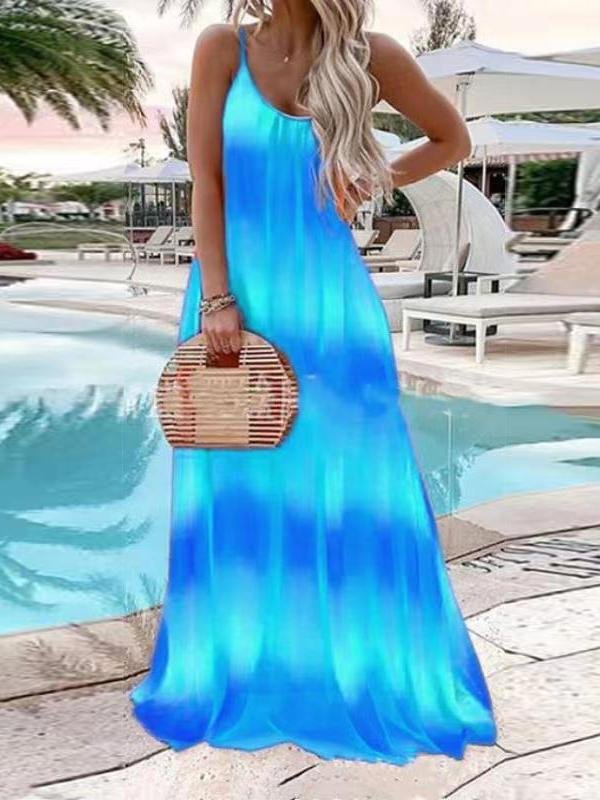 Fashion Gradient Color Print Beach Style Long Dress - LuckyFash™