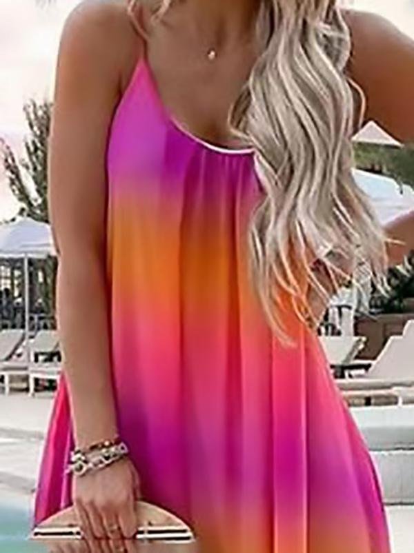 Fashion Gradient Color Print Beach Style Long Dress - LuckyFash™