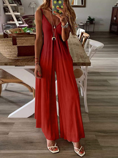 Fashion Gradient V Neck Wide-leg Suspender Jumpsuits - LuckyFash™