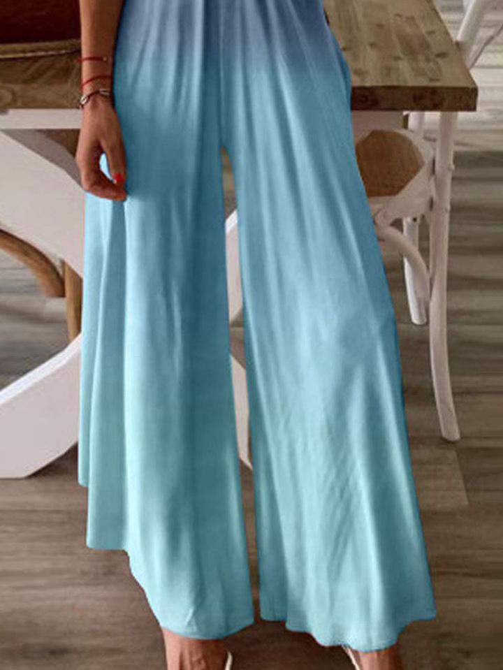 Fashion Gradient V Neck Wide-leg Suspender Jumpsuits - LuckyFash™