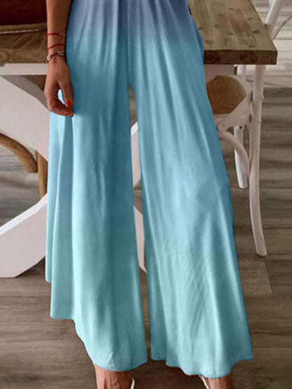 Fashion Gradient V Neck Wide-leg Suspender Jumpsuits - LuckyFash™