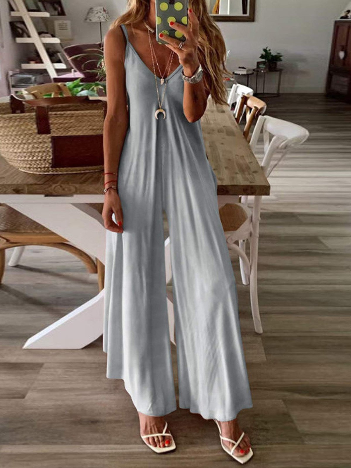 Fashion Gradient V Neck Wide-leg Suspender Jumpsuits - LuckyFash™