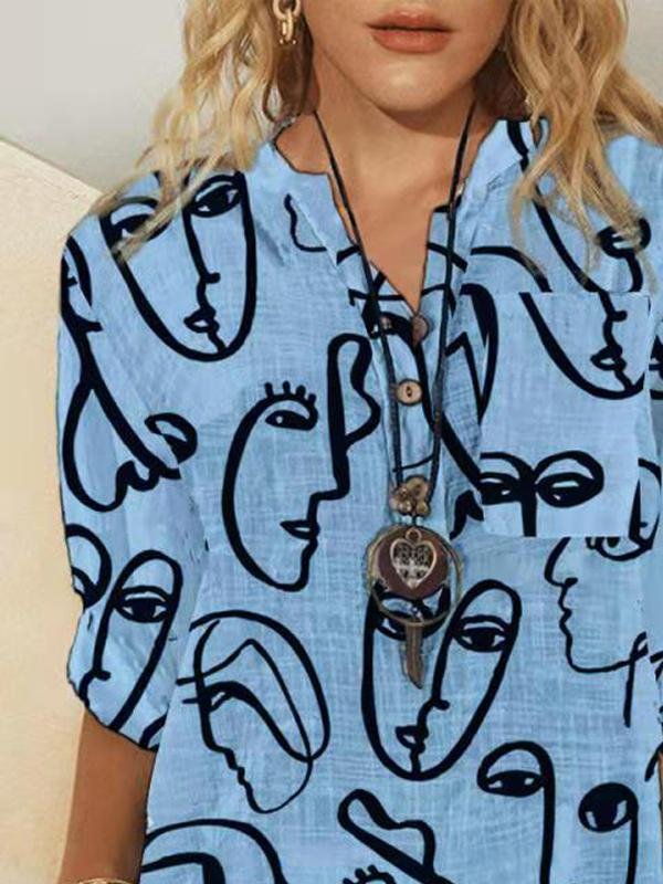 Fashion Graphic Printed Round Neck 3/4 Sleeve Blouses - LuckyFash™