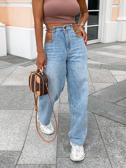 Fashion High Waist Chain Straight Leg Pants - LuckyFash™